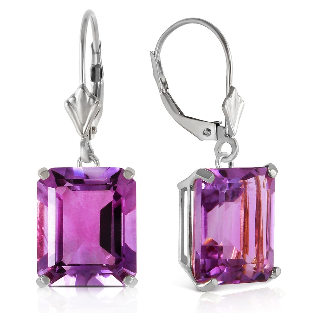 14K. SOLID GOLD LEVER BACK EARRING WITH AMETHYST - Picture 2 of 6